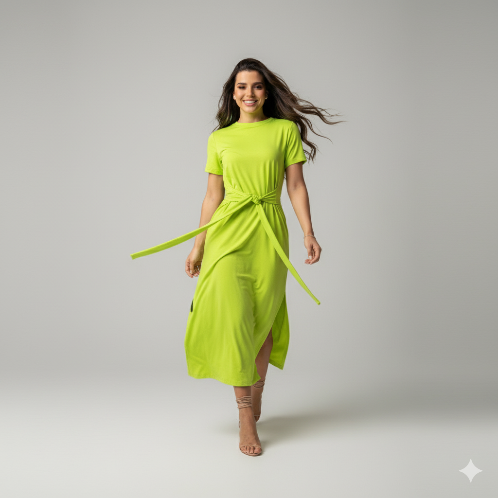 Vestido Midi Confort com Amarração