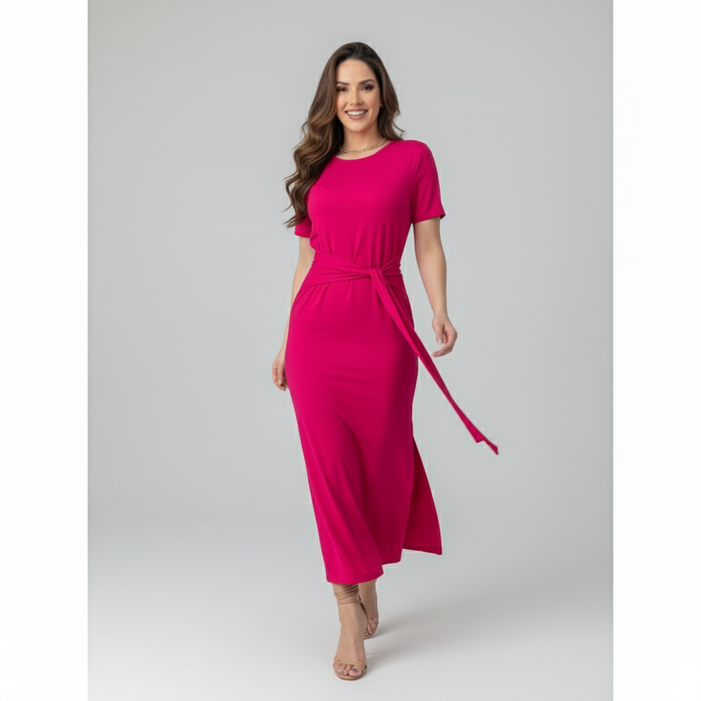 Vestido Midi Confort com Amarração