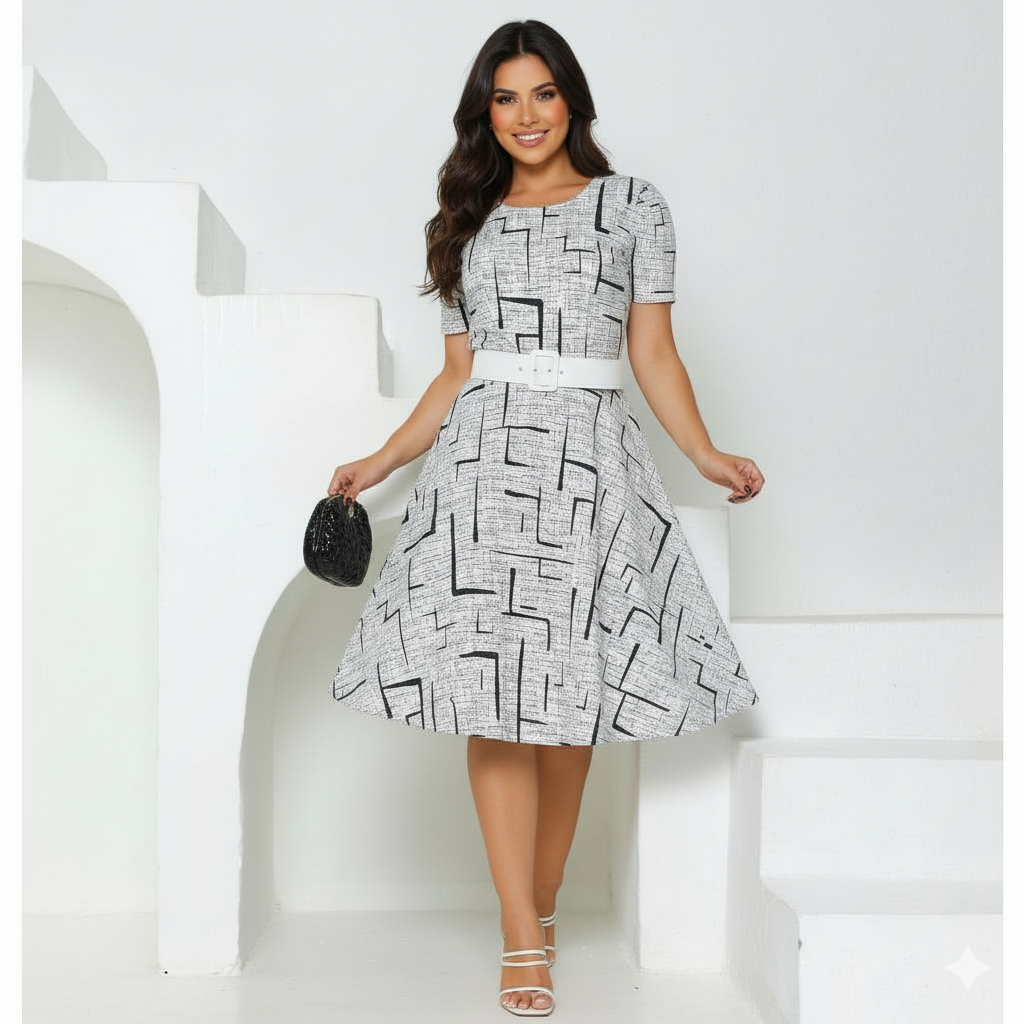 Vestido Midi Elegância Clássica