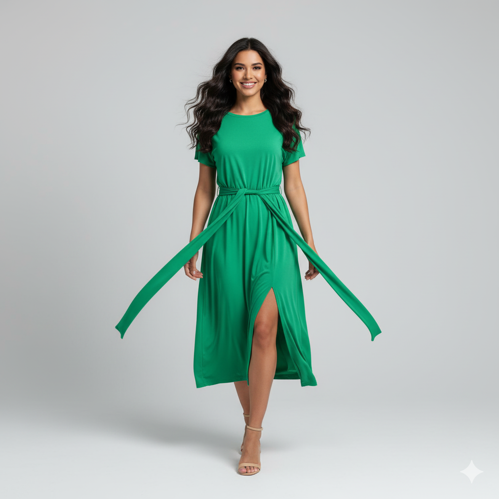 Vestido Midi Confort com Amarração