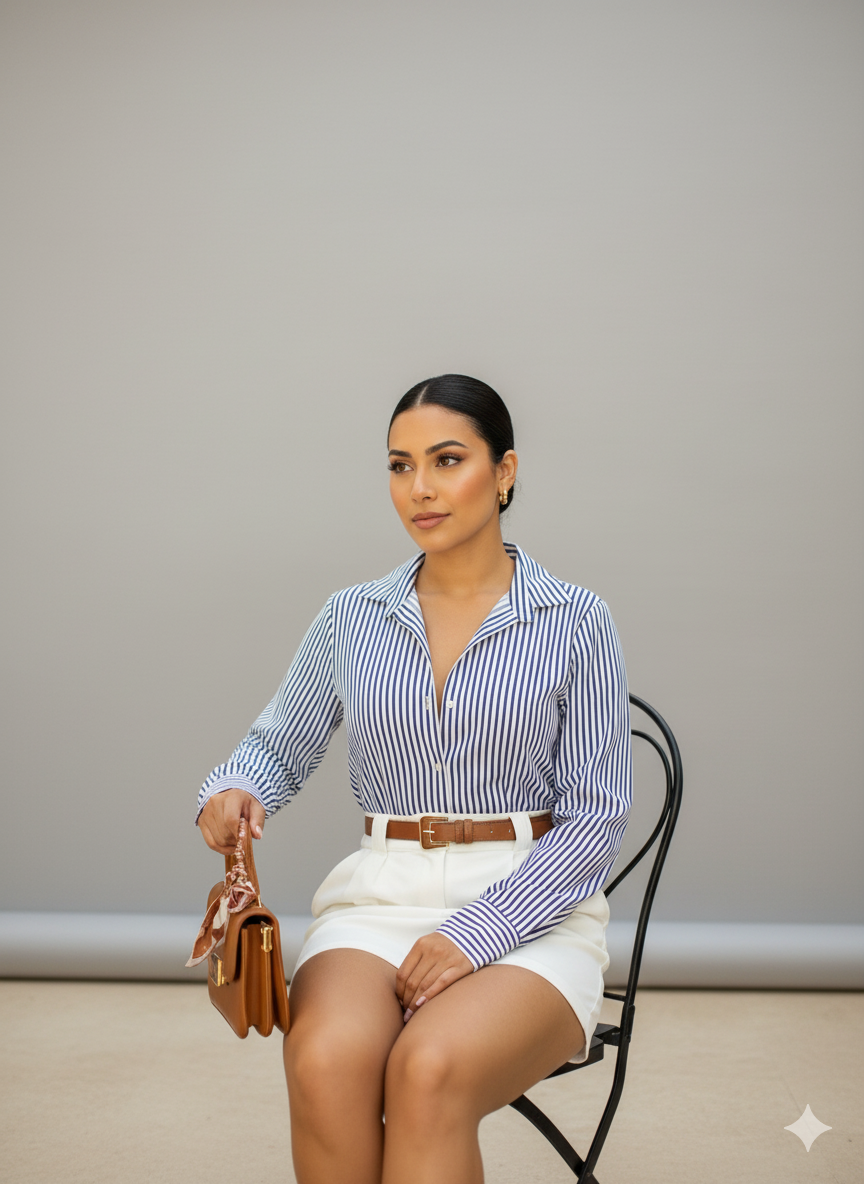 Camisa Listrada em Crepinho: A Elegância Versátil que seu Guarda-Roupa Pedia.