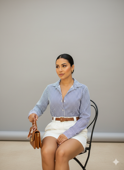 Camisa Listrada em Crepinho: A Elegância Versátil que seu Guarda-Roupa Pedia.