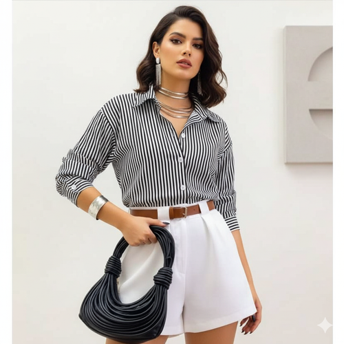 Camisa Listrada em Crepinho: A Elegância Versátil que seu Guarda-Roupa Pedia.