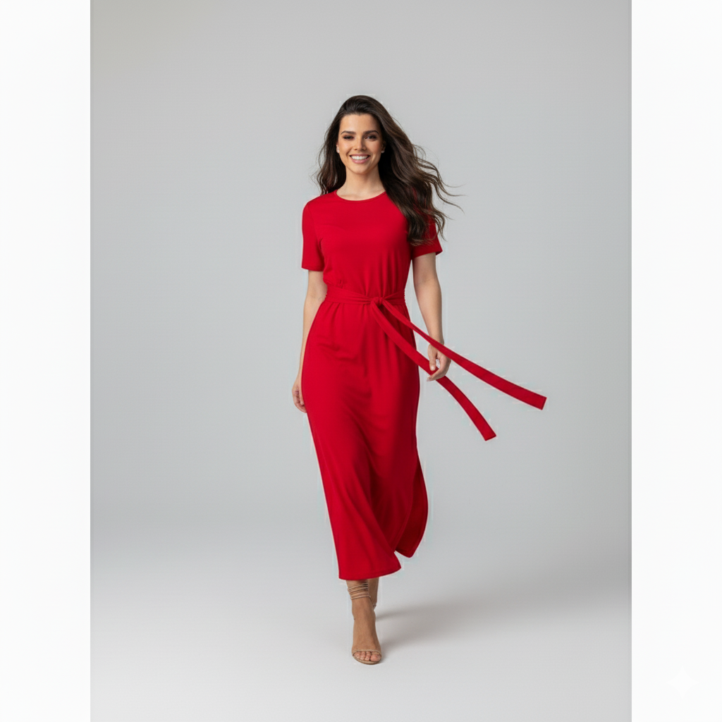 Vestido Midi Confort com Amarração