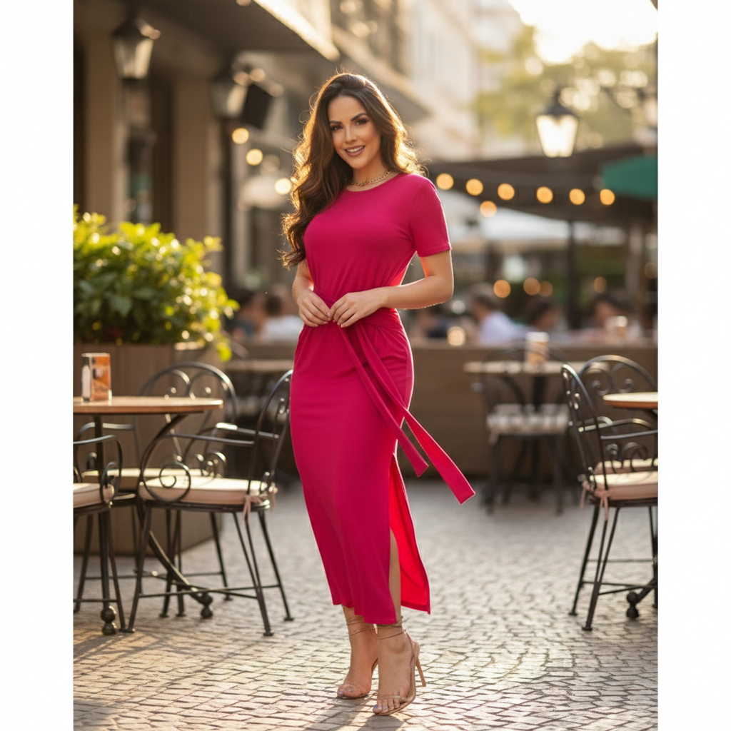 Vestido Midi Confort com Amarração