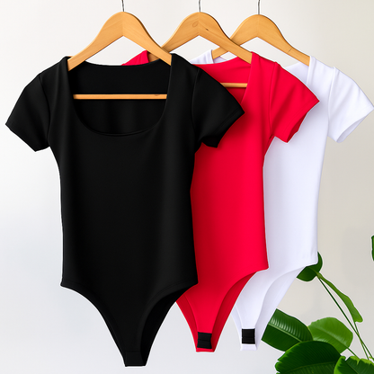 Kit 3 Body Feminino Decote Quadrado Manga Curta Tecido Suplex Moda Verão Tendência