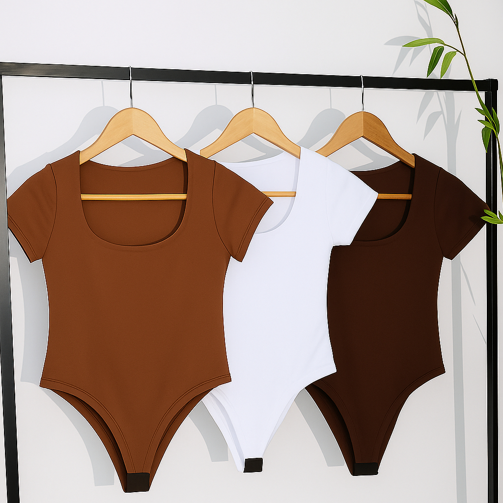 Kit 3 Body Feminino Decote Quadrado Manga Curta Tecido Suplex Moda Verão Tendência