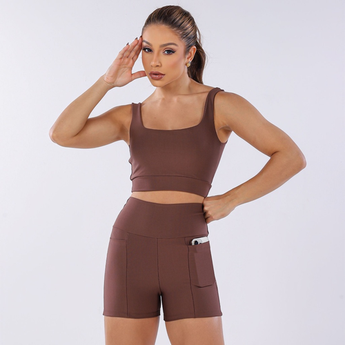 CONJUNTO FITNESS DE SHORT fit treino bermuda bolso top sustentação Crossfit corrida moda shortinho